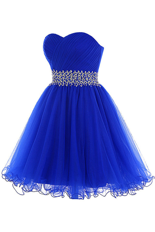 A Line Royal Blue Beaded Tulle Short Homecoming Dress