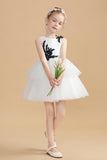 Ivory Flower Girl Dresses With Black Appliques