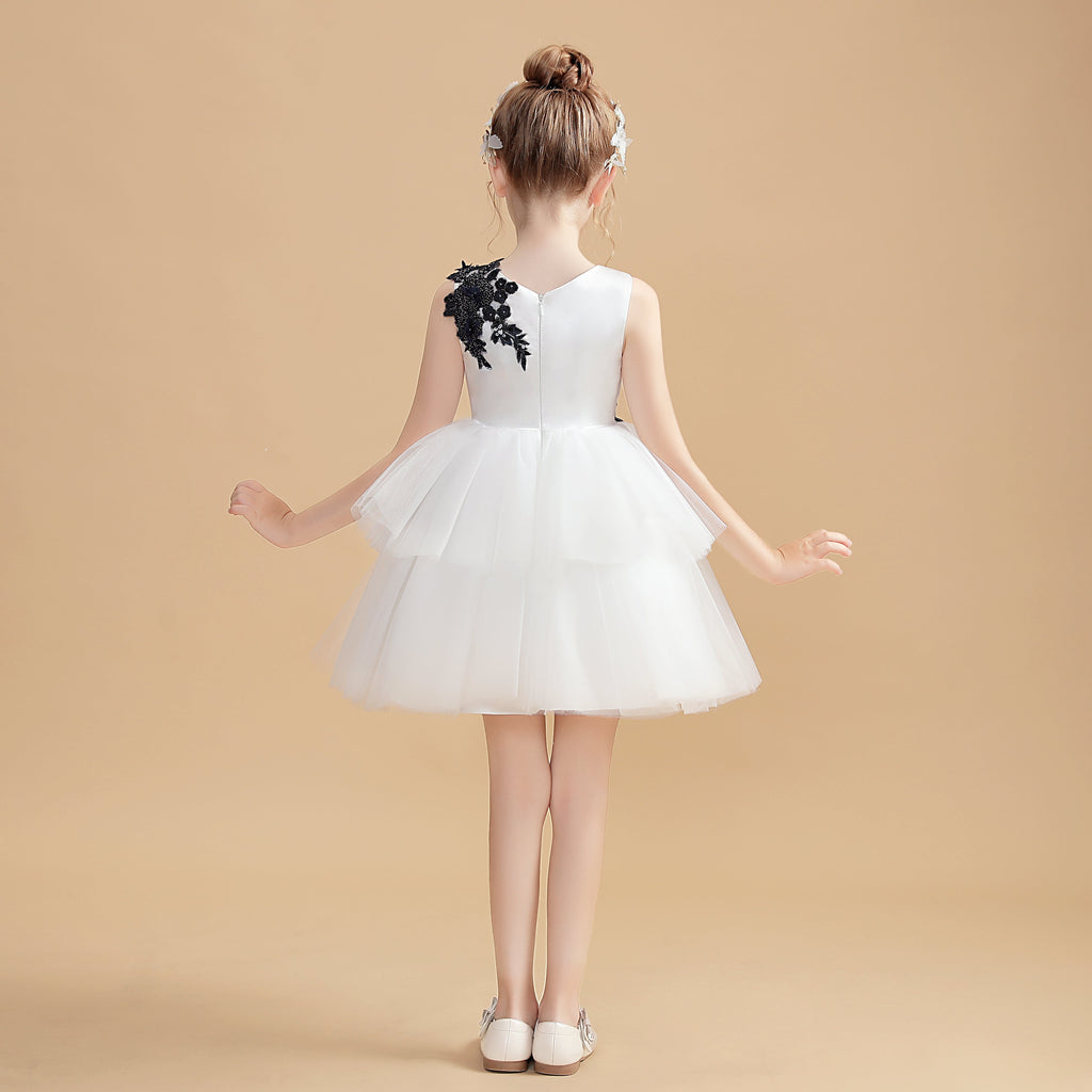 Ivory Flower Girl Dresses With Black Appliques