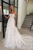 Gorgeous Spaghetti Straps Tulle Wedding Dresses with 3D Appliques N099