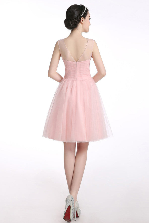 Tulle Pink Appliques Prom Dresses Homecoming Dresses