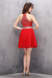 Two Piece Chiffon Red Beading Homecoming Prom Dresses ED77