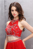 Two Piece Chiffon Red Beading Homecoming Prom Dresses ED77