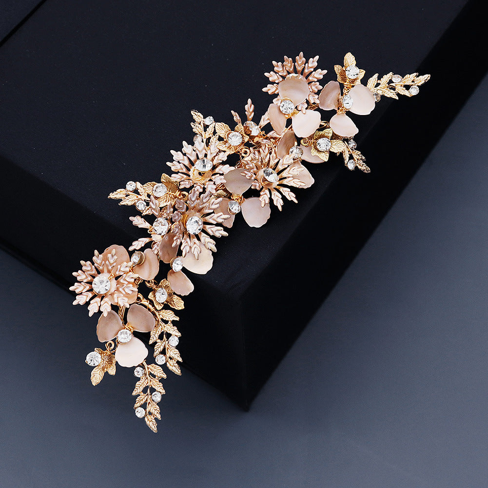 Flower Hair Wedding Golden Alloy Leaf And Pearl Headpiece  Wedding Hair Accessories Bridal Head Jewel