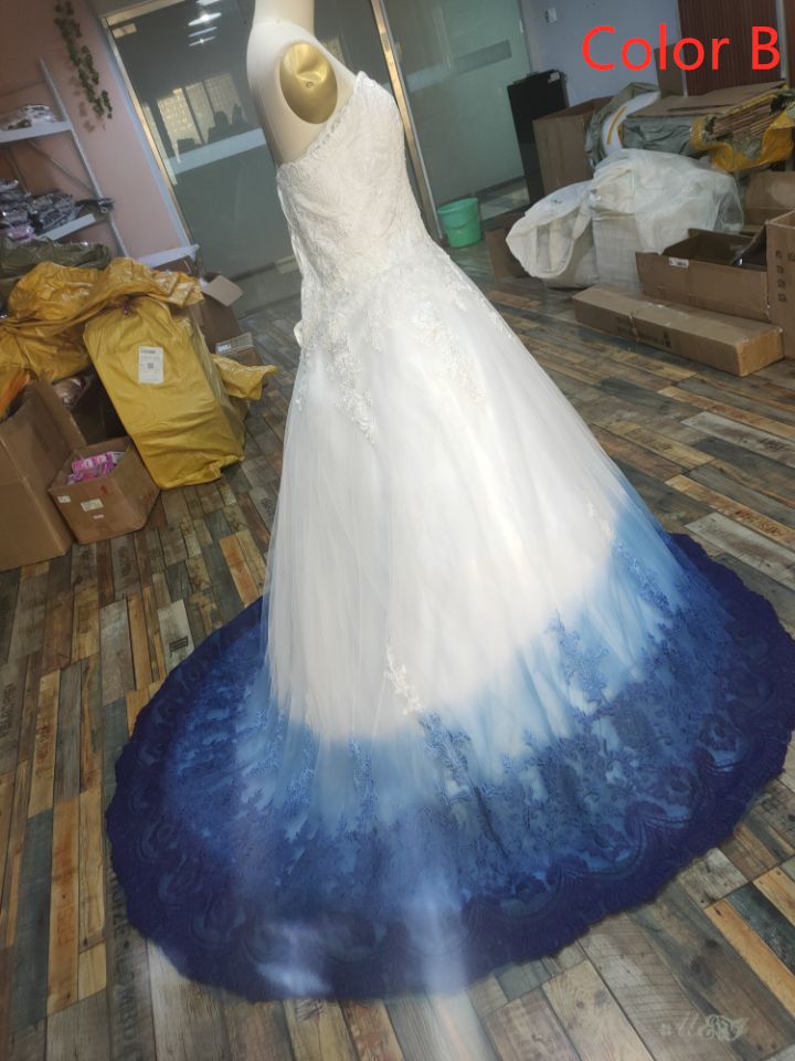 Royal blue and white 2025 wedding dresses with sleeves