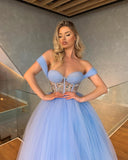 Charming Off-the-Shoulder Sweetheart Cristal Tulle Prom Dresses PD0530