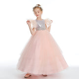 Ruffles Silver Sequins Pink Tulle Beading Flower Girl Dress