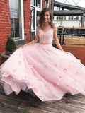Two Piece Off the Shoulder Tulle Prom Dresses with Lace A Line 2 Piece Long Formal Dresses N1705