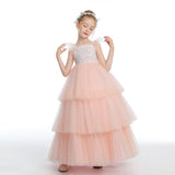 A Line Ruffles Layered Pink Tulle Appliques Flower Girl Dresses