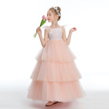 A Line Ruffles Layered Pink Tulle Appliques Flower Girl Dresses