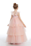 A Line Ruffles Layered Pink Tulle Appliques Flower Girl Dresses