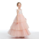 A Line Ruffles Layered Pink Tulle Appliques Flower Girl Dresses