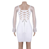 Square Neck Long Mesh Sleeves Bandage Homecoming Dresses