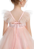 A Line Ruffles Layered Pink Tulle Appliques Flower Girl Dresses