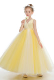 Cute Sleeveless V-Neck Yellow Tulle Flower Girl Dress