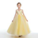 Cute Sleeveless V-Neck Yellow Tulle Flower Girl Dress