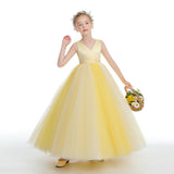 Cute Sleeveless V-Neck Yellow Tulle Flower Girl Dress