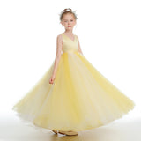 Cute Sleeveless V-Neck Yellow Tulle Flower Girl Dress