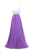 Purple One Shoulder Beaded Long Prom Dresses ED0964