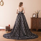 Unique A Line Strapless Sweetheart Black Lace Court Train Prom Dresses WH32618