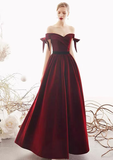 Off-the-shoulder Wine Ball gown Velvet Sweetheart A-line Prom Dress Y0464