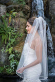 Simple 1 Tier Fingertip Length Wedding Veil with Ribbon Trim Edge