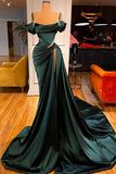 Dark Green Off-the-Shoulder Mermaid Long Prom Dresses with Slit PD021