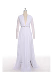 Elegant Ivory Chiffon Deep V-Neck Long Wedding Dresses