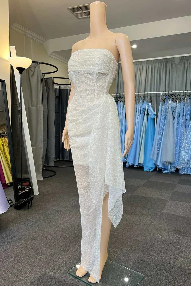 Off White Strapless Mermaid Long Prom Dress with Slit OK2016