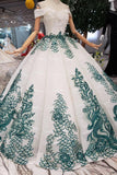 New Arrival Ball Gown Off the Shoulder Prom Dress with Green Appliques, Quinceanera Dress N1649