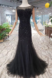 Black Mermaid Tulle Prom Dress with Sequins, Sparkly Sleeveless Evening Dresses N1645