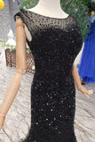 Black Mermaid Tulle Prom Dresses with Sequins Sparkly Sleeveless Evening Dresses N1645