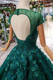 Dark Green Floral Appliques Ball Gown Quinceanera Prom Dresses With Beads