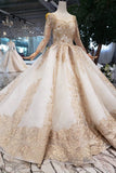 Gorgeous Long Sleeves Palace Wedding Dresses Lace Wedding Dresses with Applique&Beads N1652