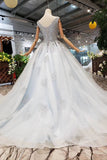 Ball Gown Deep V Neck Sleeveless Tulle Wedding Dress with Beading Prom Dress N1671