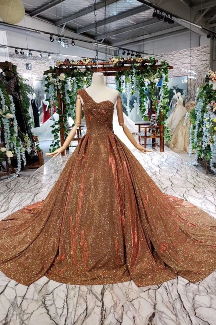 Big Prom Dresses One Shoulder Lace Up Back Sequins Beads Quinceanera Dresses N1716
