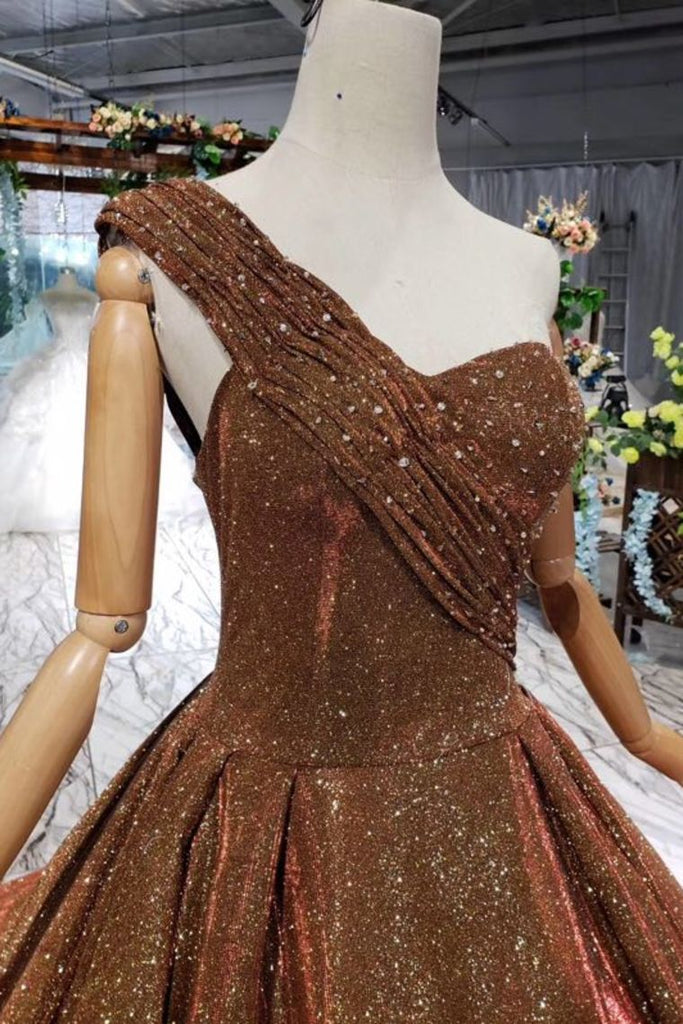 Big Prom Dress One Shoulder Lace Up Back Sequins Beads Quinceanera Dress N1716