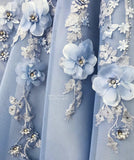 A Line Off the Shoulder Long Prom Dresses With Flower Appliques