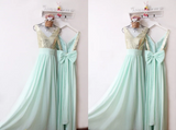 Tiffany Blue V-Neck Backless Bridesmaid Dresses Sparkly Prom Dresses with Bowknot N1127