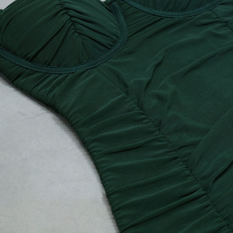 Elegant Green Spaghetti Straps Pleats Homecoming Dresses