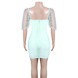 Mint Short Sleeve Open Back Bandage Homecoming Dresses