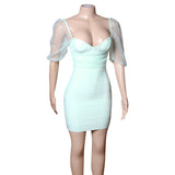 Mint Short Sleeve Open Back Bandage Homecoming Dresses