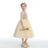 Daffodil Sleeveless V Back Tulle Appliques Flower Girl Dress