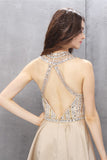 A Line Halter Satin Open Back Beading Homecoming Prom Dresses ED79
