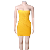 Yellow Sweetheart Pleats Bandage Homecoming Dresses