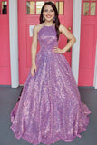 Sparkly Sequin A-Line Long Ball Gown Prom Dresses