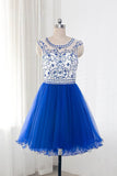 Royal Blue Tulle Sleeveless Beaded Homecoming Dresses ED68