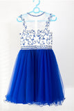 Royal Blue Tulle Sleeveless Beaded Homecoming Dresses ED68