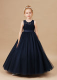 Pretty Sleeveless Lace Tulle Flower Girl Dresses With Bownot