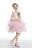 Pink Layered V Back Tulle Short Flower Girl Dresses